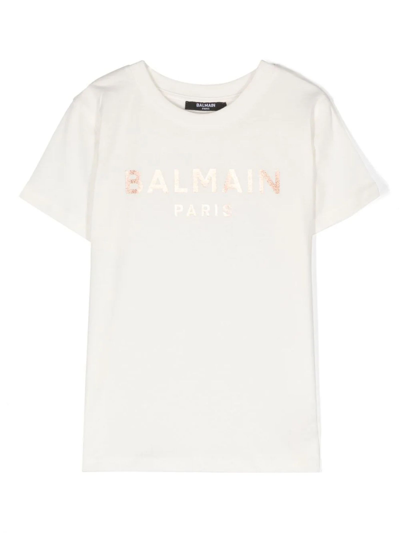 Balmain Kids' Cream White Cotton T-shirt