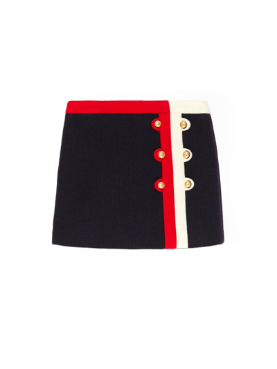 Gucci Kids' Decorative-button Wool Skirt In Blue