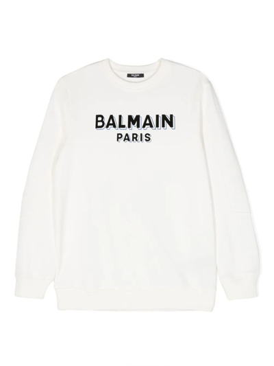 Balmain Kids' Logo Cotton Jersey Sweatshirt In White
