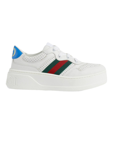 Gucci Children's Leather Sneaker With Web In White