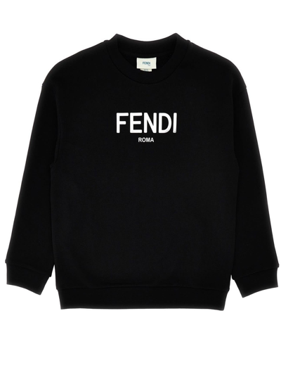 Fendi Kids' Black Cotton Sweatshirt In Black+metal