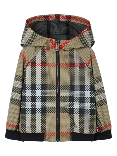 Burberry Kids' Check-pattern Zip-up Hooded Jacket In Archive Beige