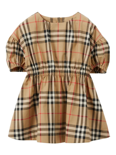 Burberry Kids' Beige Cotton Vintage Check Dress In Archive Beige Ip