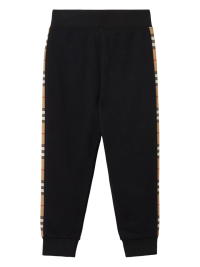 Burberry Kids'  Childrens Check Panel Cotton Jogging Pants In Black