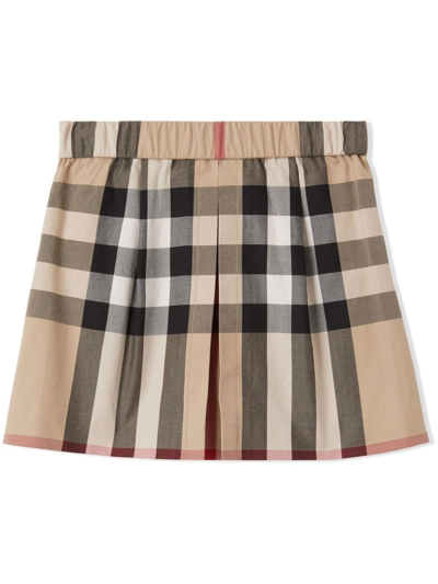 Burberry Kids'  Childrens Exaggerated Check Pleated Cotton Skirt In Archive Beige