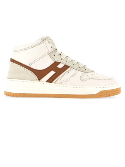 Hogan Sneakers  H630 High Top Brownoff Whitewhite In Brown,off White,white