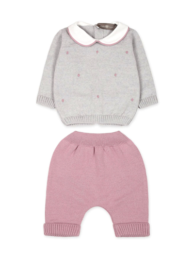 Little Bear Babies' Grey And Pink Virgin Wool Suit