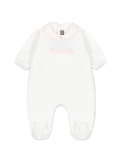 Little Bear White Babygrow For Baby Girl With Embroidery