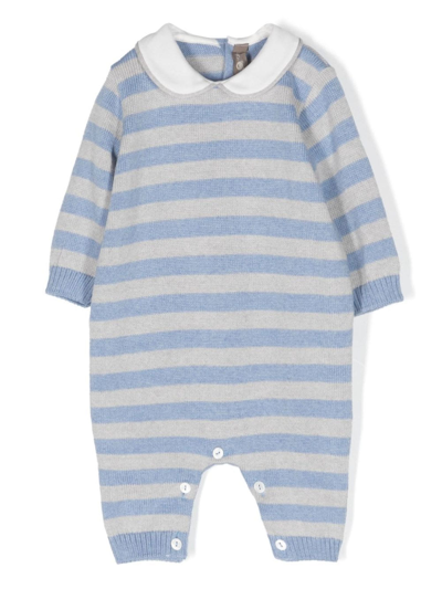 Little Bear Babies' Stripe-print Virgin Wool Romper In Blue