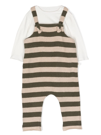 Teddy &amp; Minou Babies' Stripe-pattern Tricot-knit Dungaree Set In White