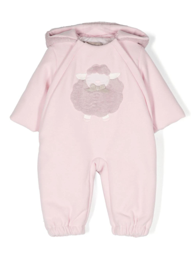 La Stupenderia Babies' Faux-shearling Trim Padded Romper In Pink