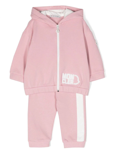 Moncler Kids' Pink Stretch-cotton Tracksuit Set In Pink/ White