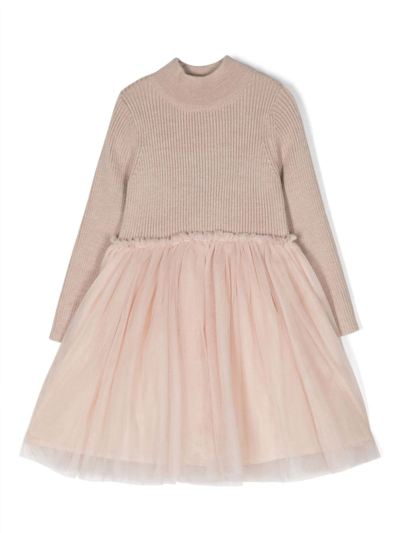 Donsje Baby Girls Pink Knitted Tulle Dress
