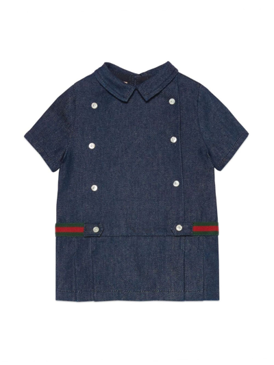 Gucci Kids' Web Stripe Denim Dress In Blue