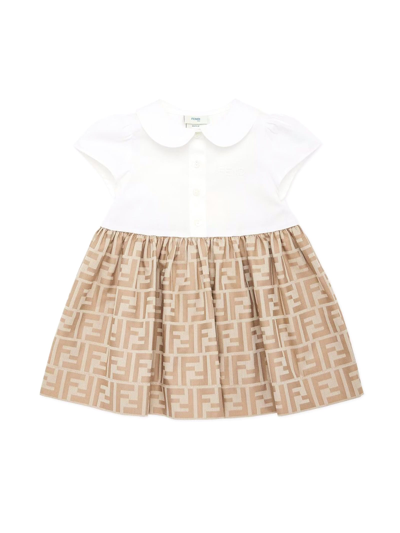 Fendi Kids' Multicolor Dress For Baby Girl With Iconic Ff In Beige