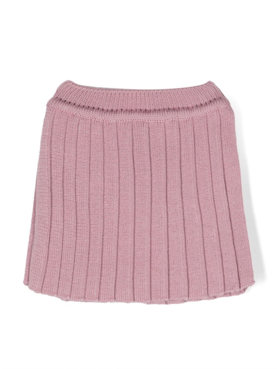 Little Bear Babies' Plissé-effect Virgin Wool Skirt In 粉色