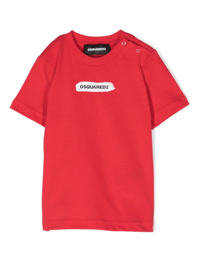 Dsquared2 Babies' Logo印花棉t恤 In Red