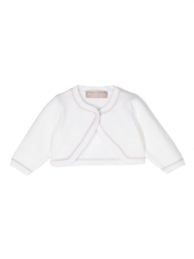 La Stupenderia Babies' Contrasting-trim Ribbed-knit Cropped Jacket In White