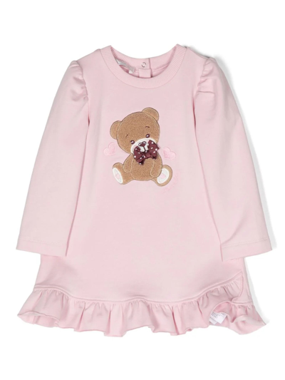 Monnalisa Babies' Bear-motif Ruffled Dress In Pink