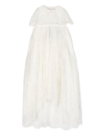 Dolce & Gabbana Babies' Lace-embellished Silk Dress In White