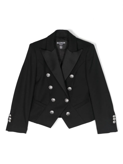 Balmain Kids' Double-breasted Wool Blazer In Black