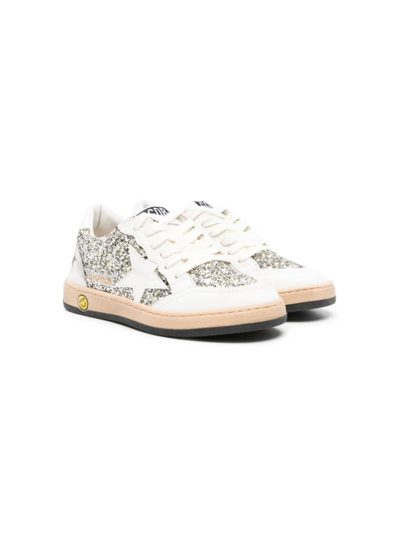 Golden Goose Kids' White Leather Sneakers In Optic White/platinum