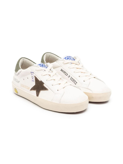 Golden Goose Kids' White Leather Sneakers In White/brown/green