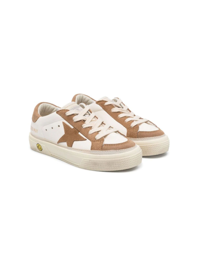 Golden Goose Kids' Brown Leather Sneakers In White