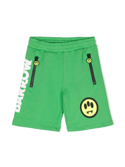 Barrow Kids' Logo-print Cotton Track Shorts In Fern Green