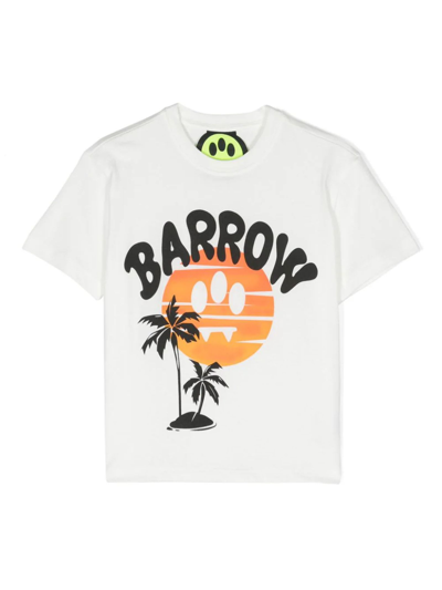 Barrow Kids' 印花棉质平纹针织t恤 In Off-white