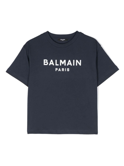 Balmain Kids' Boys Navy Blue Paris Cotton T-shirt