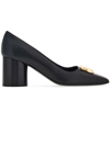 Ferragamo Pania Leather Medallion Pumps In Black