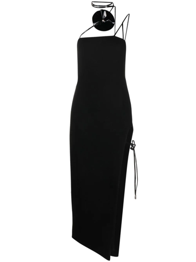 David Koma Floral-appliqué Virgin Wool Dress In Black