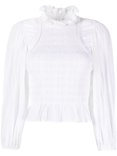Marant Etoile Shirred Cotton-blend Blouse In White