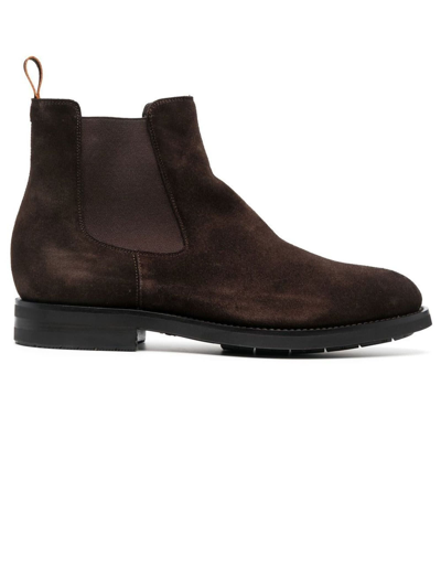 Santoni Brown Suede Chelsea Boots In Dark Brown