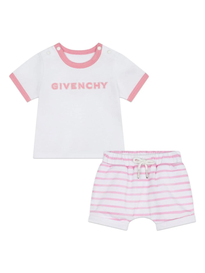 Givenchy Babies' Logo印花棉短裤套装 In White