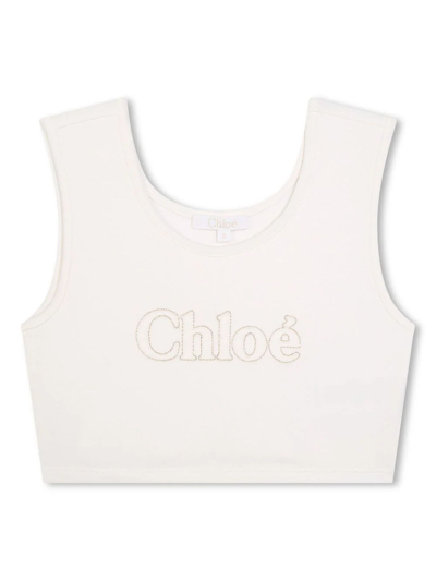 Chloé Teen Girls Ivory Cotton Vest Top In White