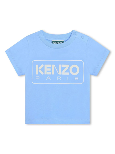 Kenzo Babies' Logo-print Organic-cotton T-shirt In Clear Blue