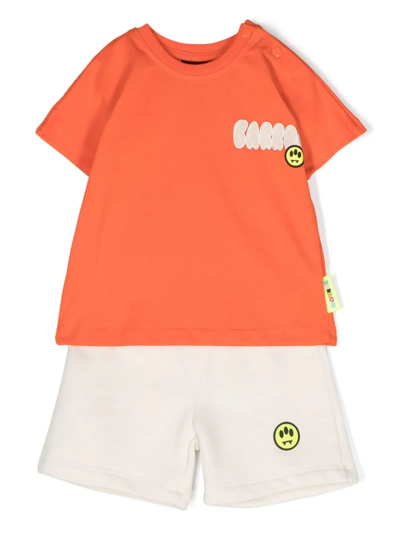 Barrow Babies' Logo印花棉短裤套装 In Orange