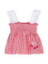 Monnalisa Embroidered Checked Tunic Top In Red