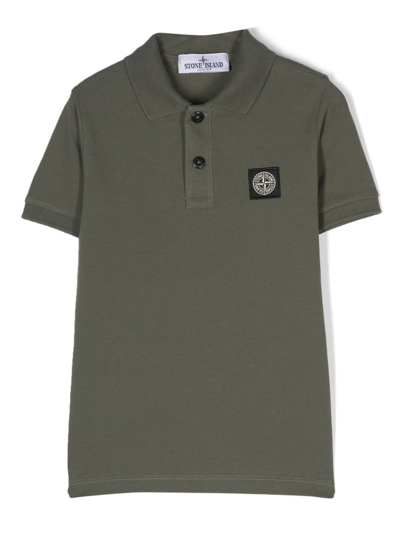 Stone Island Kids' Compass Cotton Polo Shirt In Green