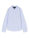 Emporio Armani Embroidered-logo Striped Cotton Shirt In Clear Blue