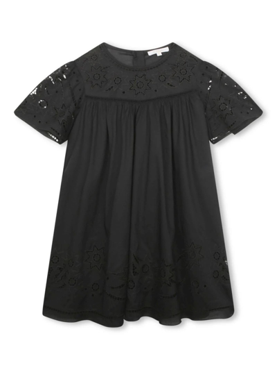 Chloé Kids' Girls Black Cutwork Cotton Dress