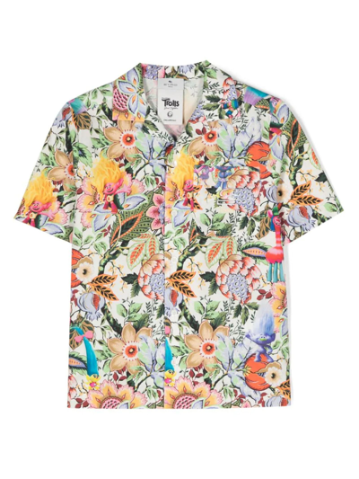 Etro Kids' Floral-print Short-sleeve Shirt In White