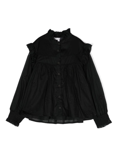 Chloé Kids' Embroidered Cotton Shirt In Black