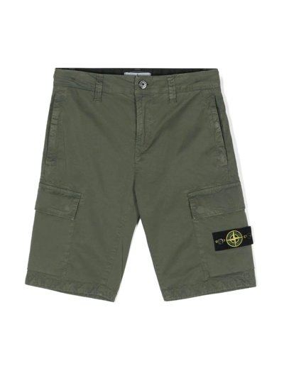 Stone Island Kids' Compass-motif Cargo Shorts In Green