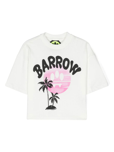 Barrow Kids' 图案印花棉t恤 In White