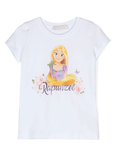 Monnalisa Kids' Cartoon-print Crystal-embellished T-shirt In White