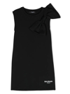Balmain Girls Black Cotton Bow Dress In Black
