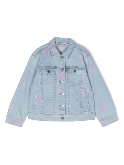Stella Mccartney Kids' Denim Jacket For Girl With All-over Stars In Clear Blue